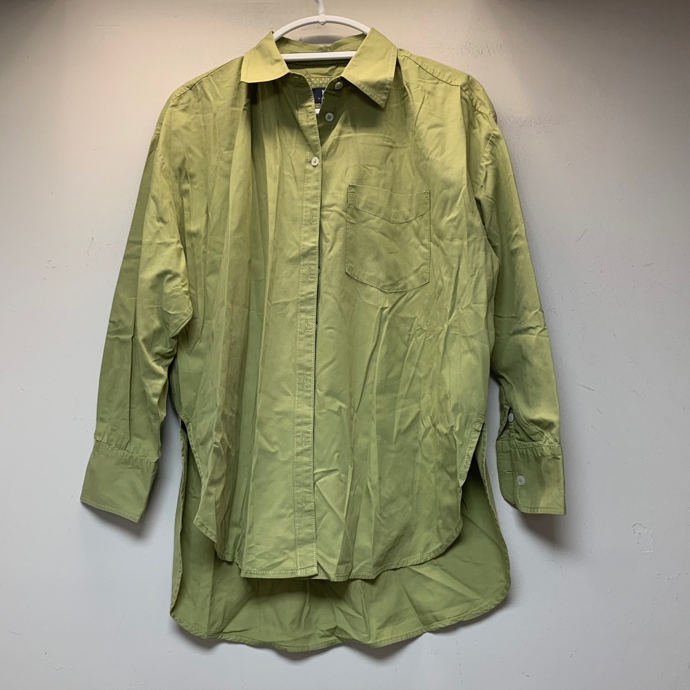 Maeve Button Down Shirt Womens Small Green Excellent High-Low Oversized Top